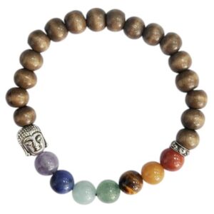 Bracelet 7 Chakras Bois Perles rondes 8 mm Bouddha