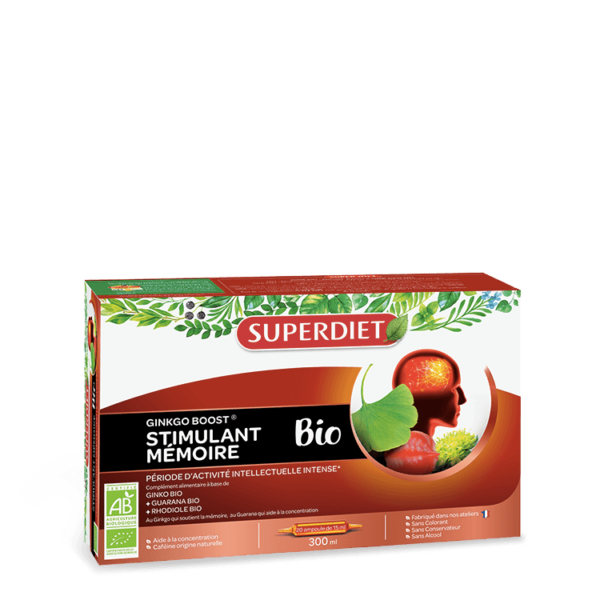 Ginkgo stimulant mémoire bio boite de 20 ampoules
