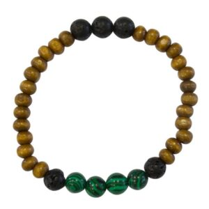 Bracelet Homme Malachite, pierre de lave, bois