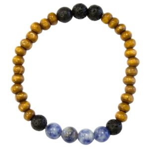 Bracelet Homme Sodalite, Pierre de lave, bois