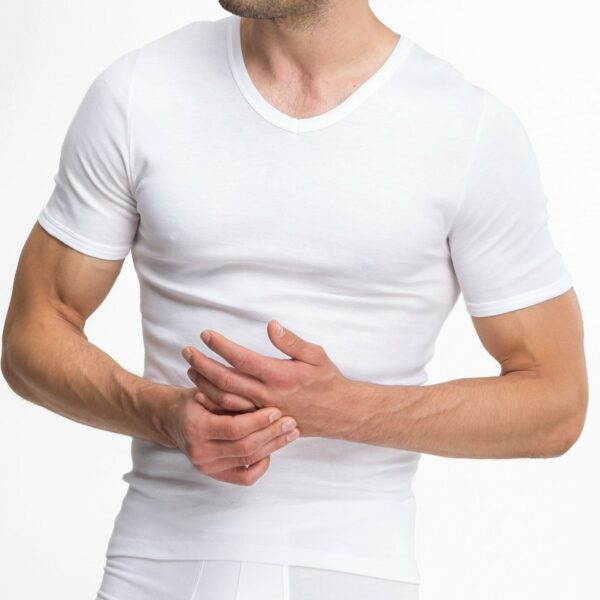 T-shirt col v homme L/6/blanc