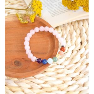 Bracelet 7 Chakras quartz rose Perles rondes 8 mm